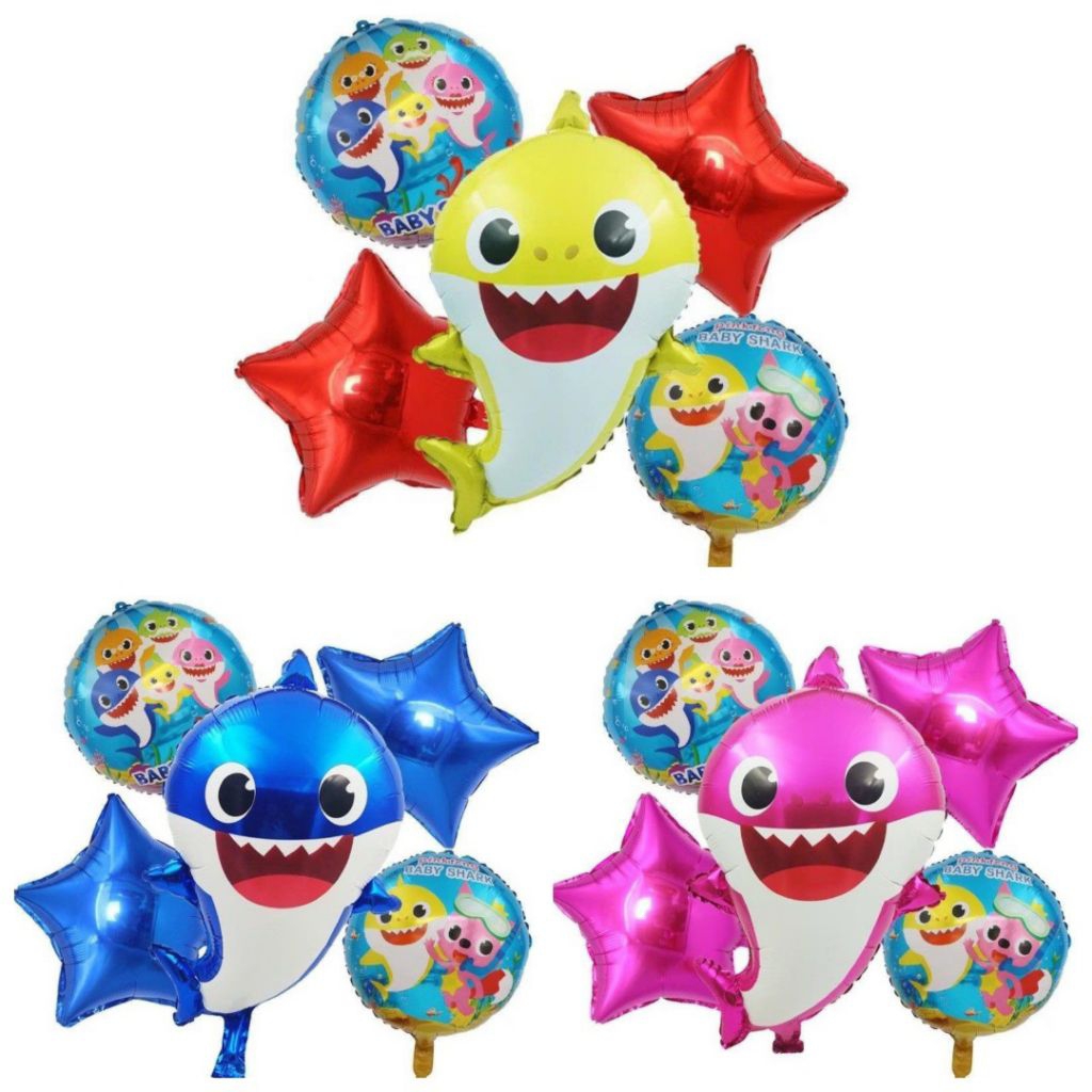 Paket balon baby shark jumbo bintang bulat set balon baby shark ulang tahun paket dekorasi ulang tah