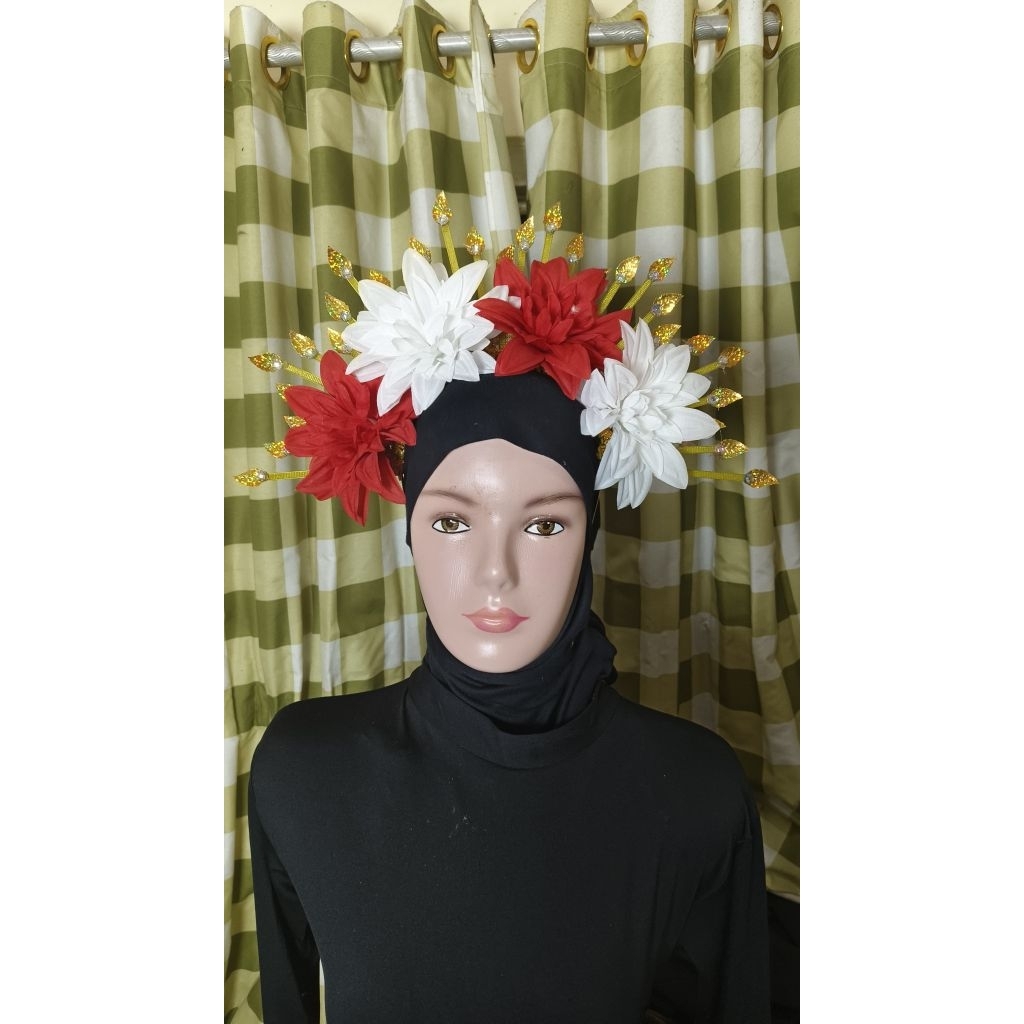 mahkota bunga merah putih krisan ,mahkota bunga,mahkota karnaval ,mahkota tari