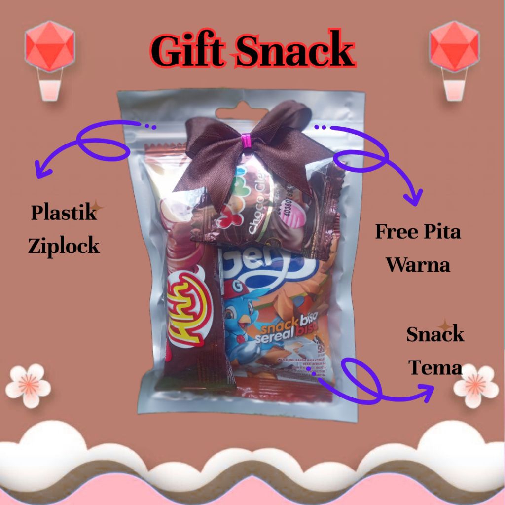 

Paket Snack Tema Bingkisan Ulang Tahun Mini Gift Snack Free Pita warna Plastik Ziplock