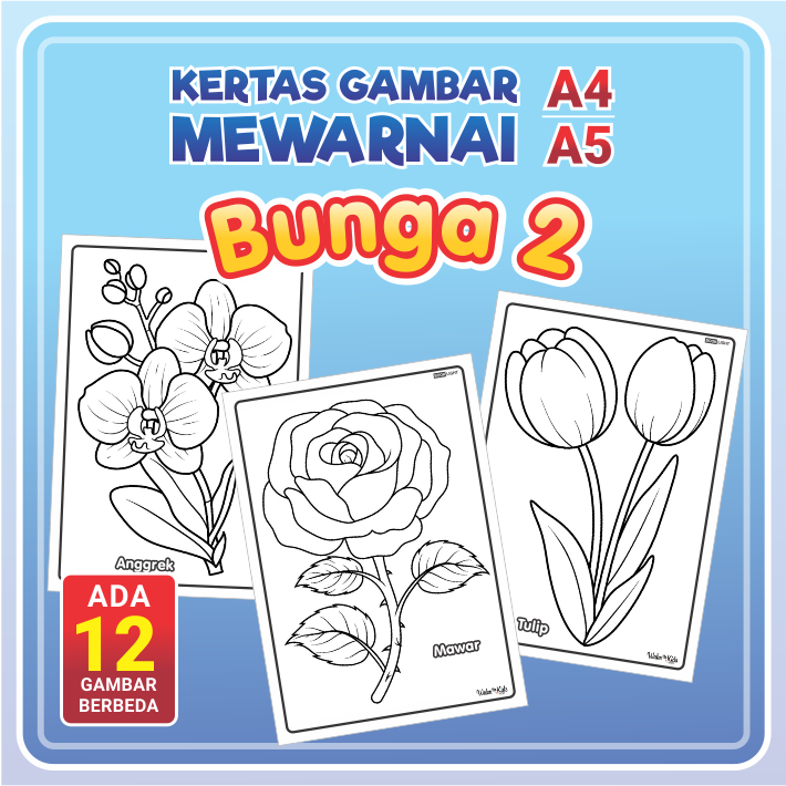 

Kertas Gambar Mewarnai A4 / A5 - BUNGA 2 / Coloring Sheet Anak PAUD TK Edukatif