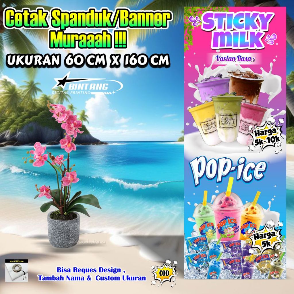 Spanduk Banner Sticky Milk & Pop Ice Ukuran 60 cm x 160 cm
