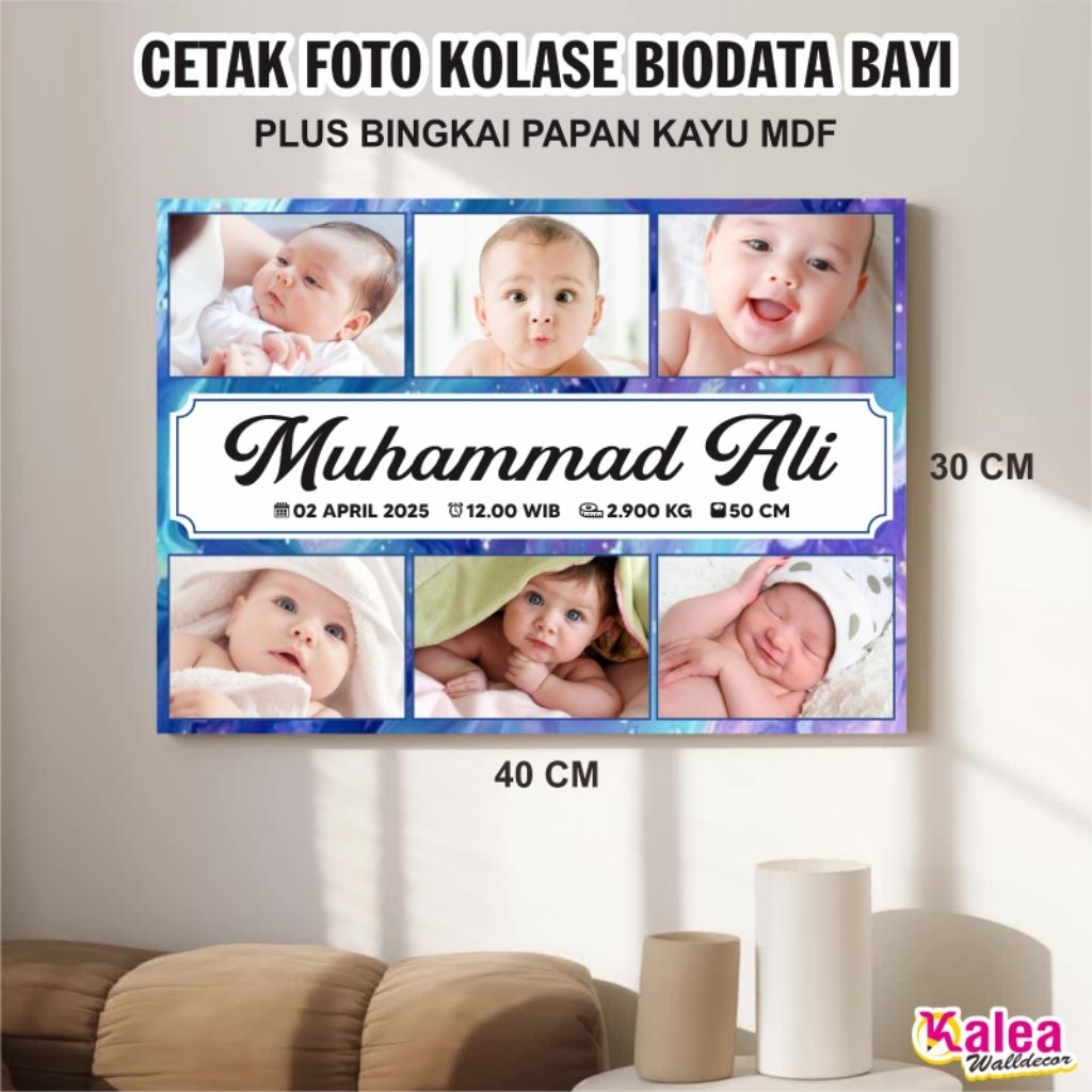 Cetak Foto Kolase Biodata Bayi Custom, Biodata Bayi Plus Bingkai Mdf