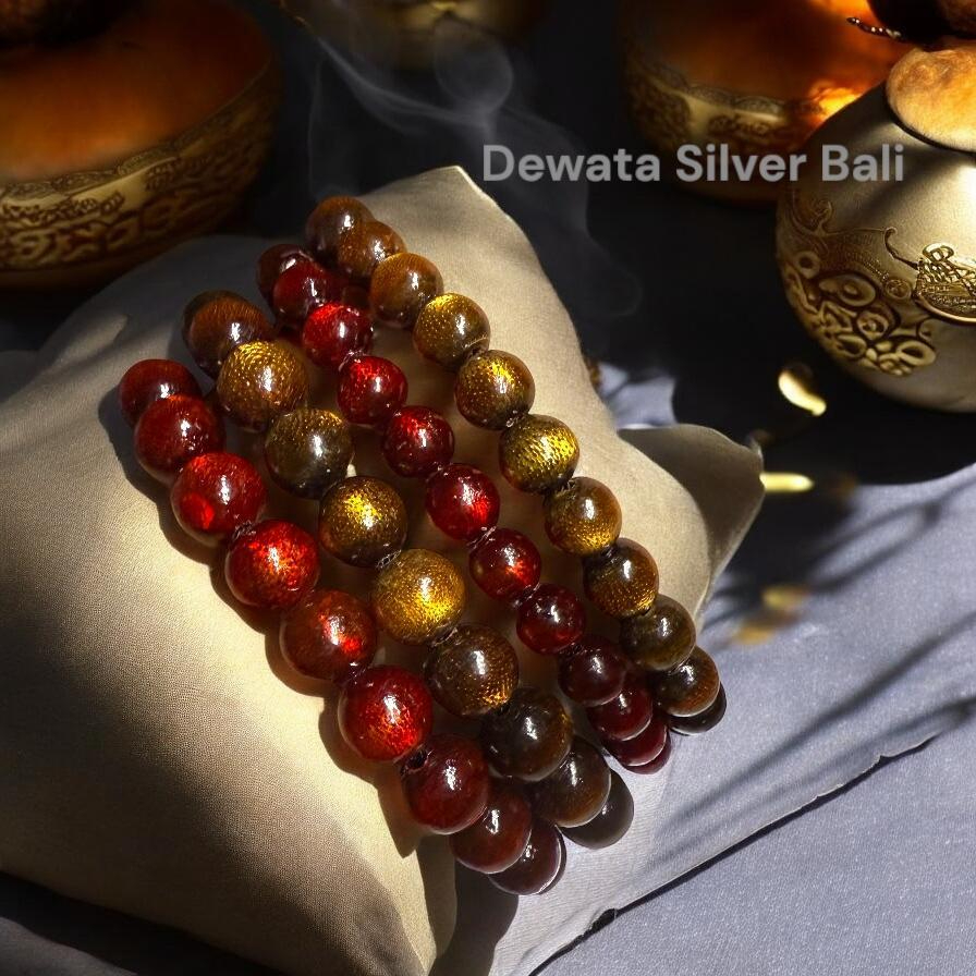 GELANG ULI SUTRA BRAHMANA / AKAR BAHAR MERAH & EMAS TEMBUS KRISTAL ADJUSTABLE ORIGINAL by DEWATA SIL