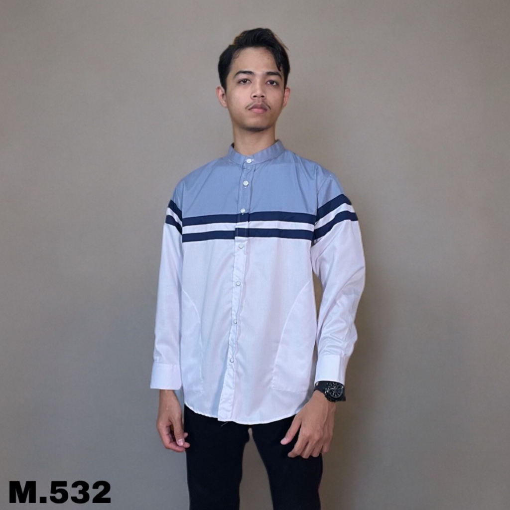 MAJIDAH M.532| Baju Koko Pria Lengan Panjang Dewasa Warna Putih Polos Kombinasi Premium