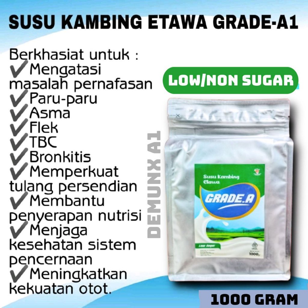 

GRADE.A LOW\NON SUGAR-SUSU KAMBING ETAWA BUBUK 1000GR ASLI BPOM-AMAN UNTUK PENDERITA DIABETES-Susu Rendah Gula Bermanfaat juga untuk Menjaga Kesehatan Tulang,Jantung,Gigi,Saluran Pernafasan dan Pencernaan
