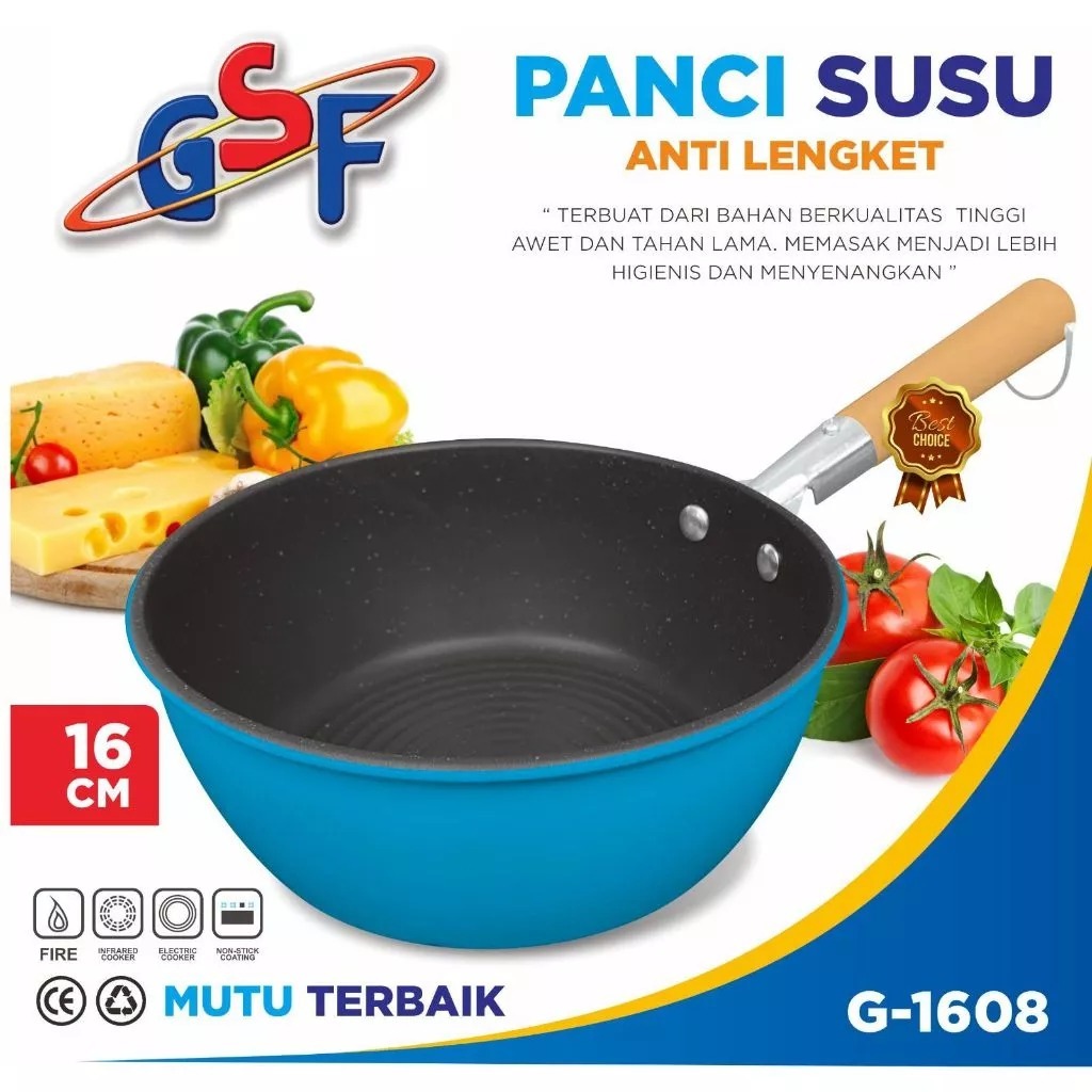 Panci Susu GSF Diameter 16CM Anti Lengket Panci Susu Gagang Kayu Tebal Panci Susu Enamel GSF