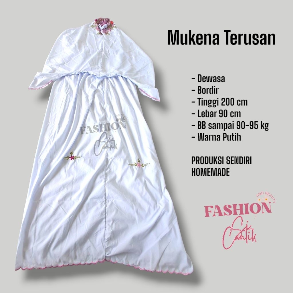 Mukenah Terusan Dewasa Bordir Jumbo Putih Modern | Murah Produksi Sendiri