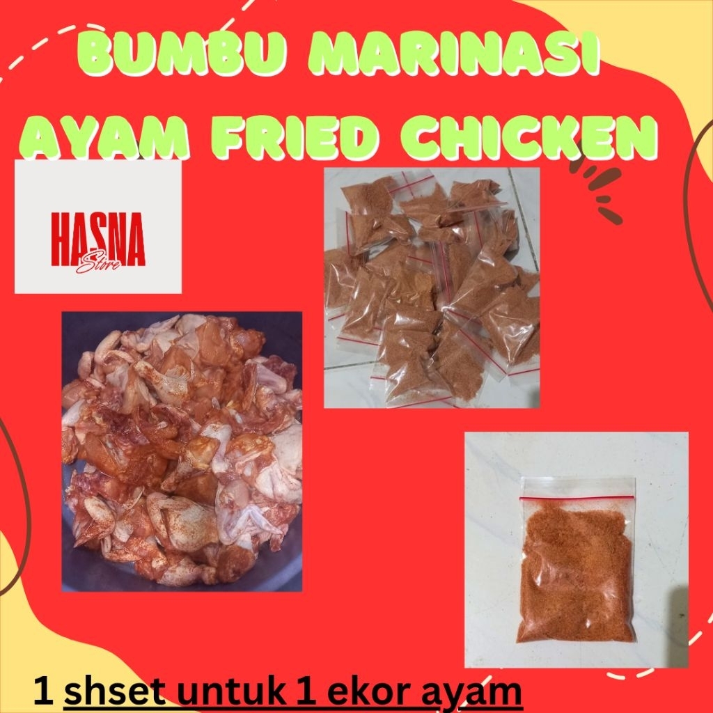 

Bumbu Marinasi Ayam fried chicken 1 shaset untuk 1 ekor ayam