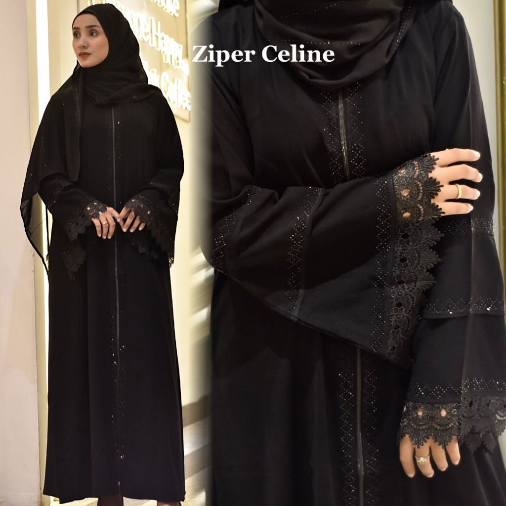 Abaya Hitam Turkey Gamis Maxi Dress Arab Saudi Turki Dubai Ziper Celine