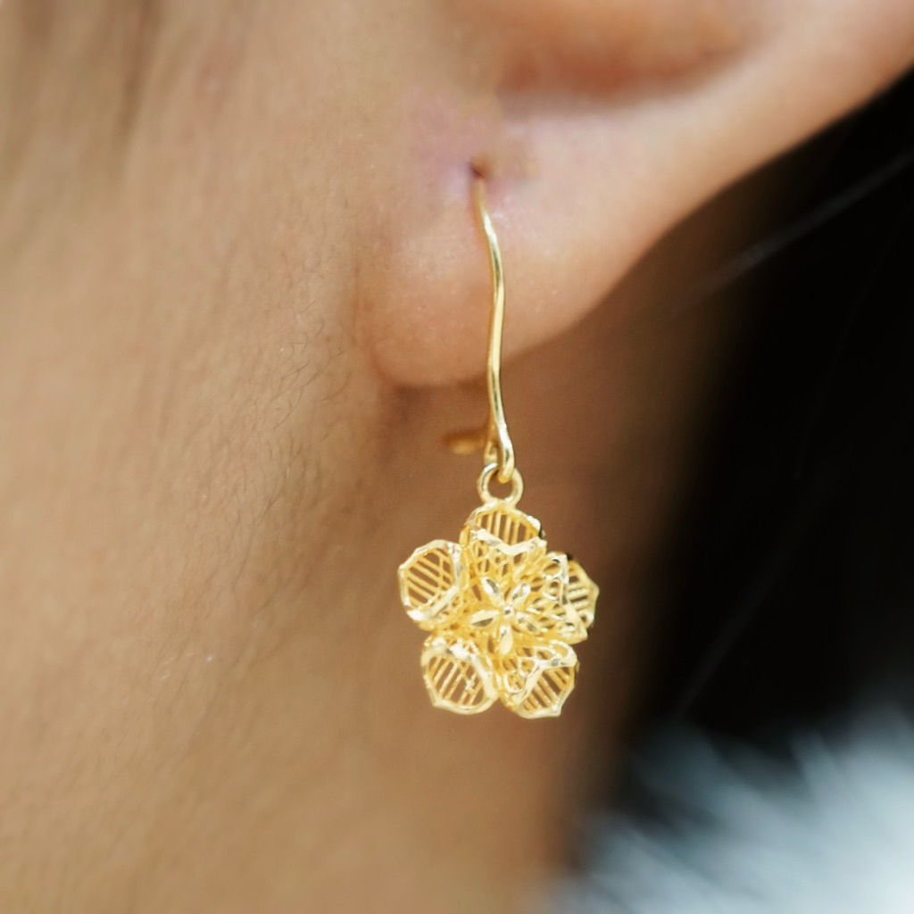 Anting Emas Bunga Dubai Teardrop Terbaru‼️ Kadar 700 Anting Emas Hooks Kadar 16k