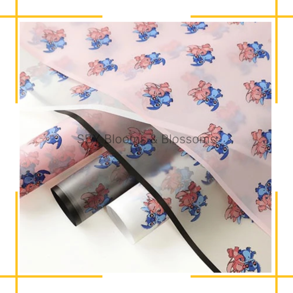 

KB80 Kertas Buket Motif Kartun Lilo Stitch Transparan Flower Wrapping Cellophane Kertas Kado