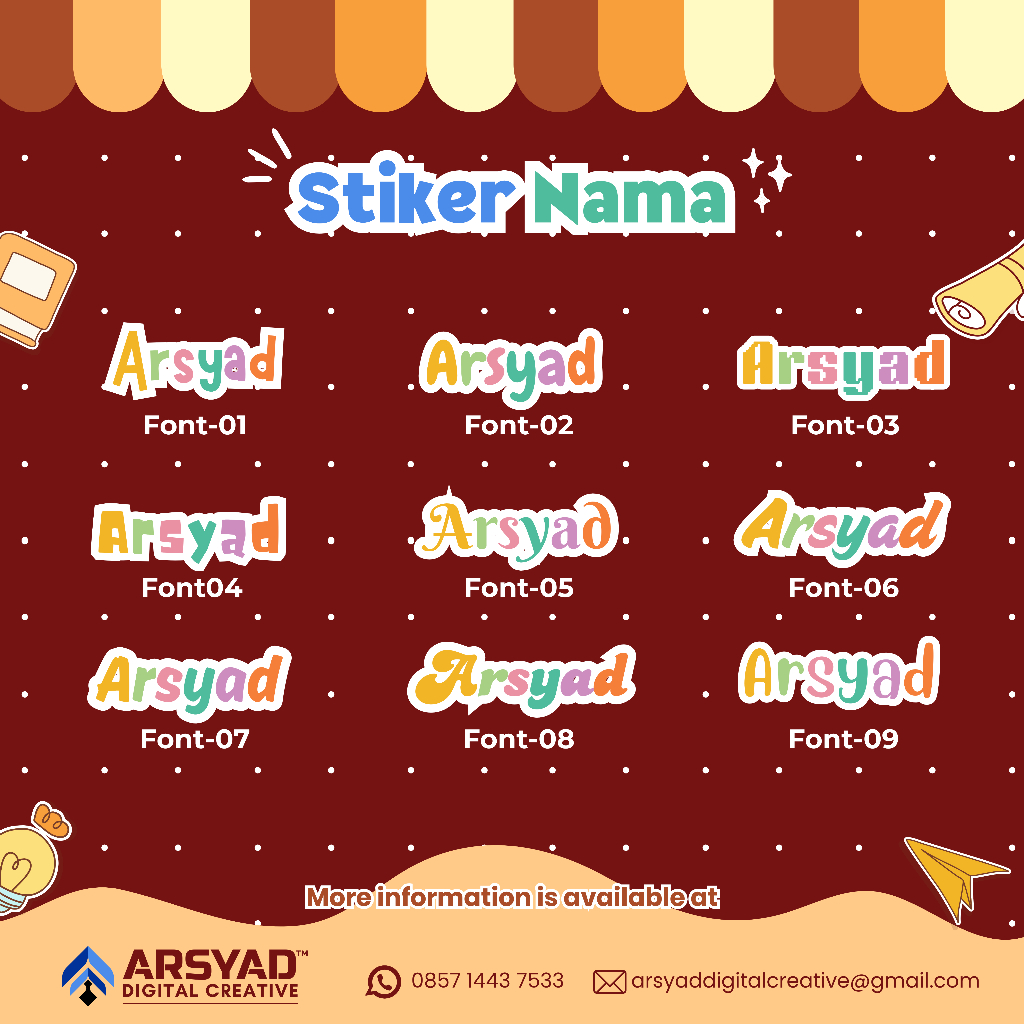 

Stiker Nama Custom | Stiker Nama Waterproof | Stiker Tahan Air