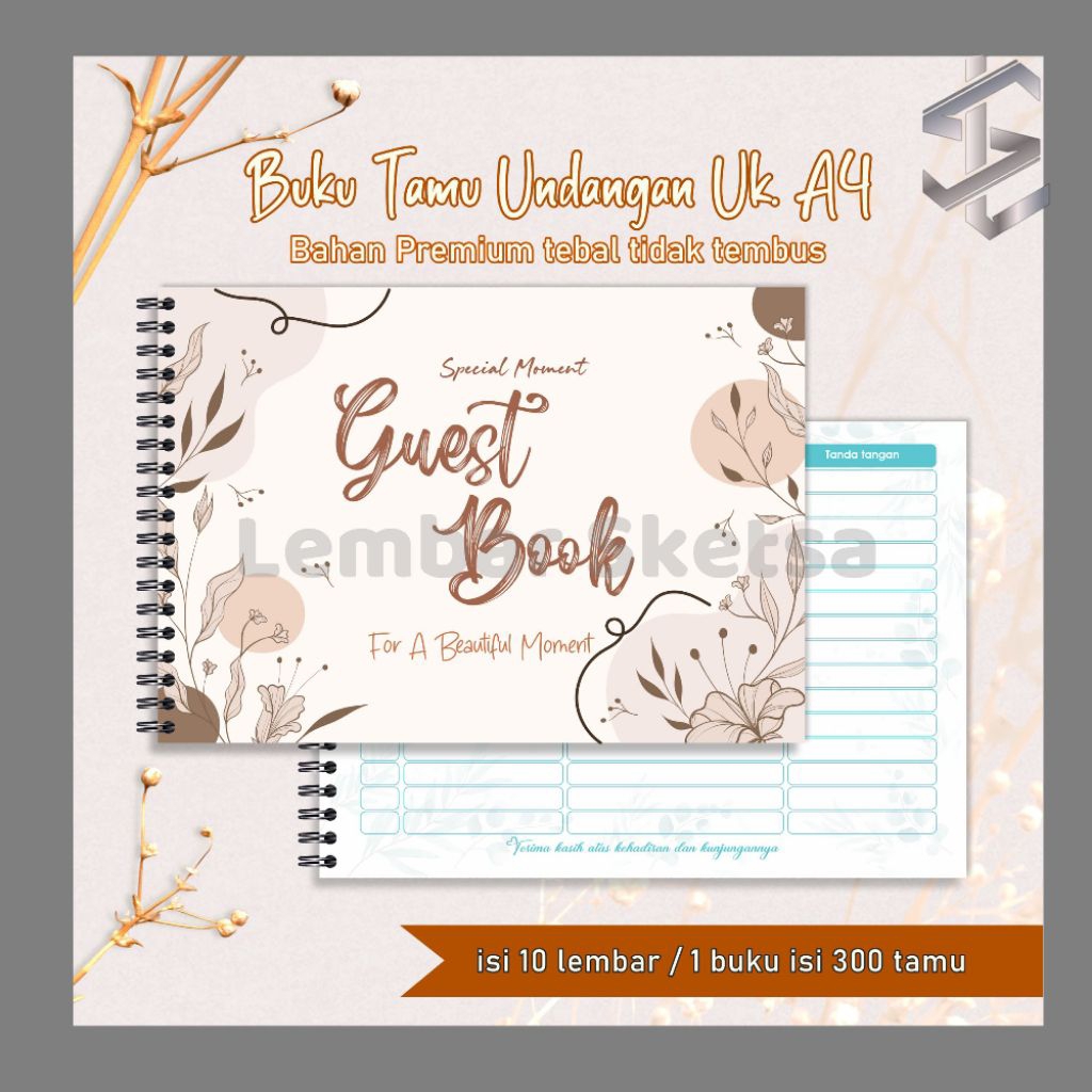 

ls Buku Tamu Nikahan Guest Weding Ukuran A4 isi 20 Halaman/300 tamu Soft Cover Premium