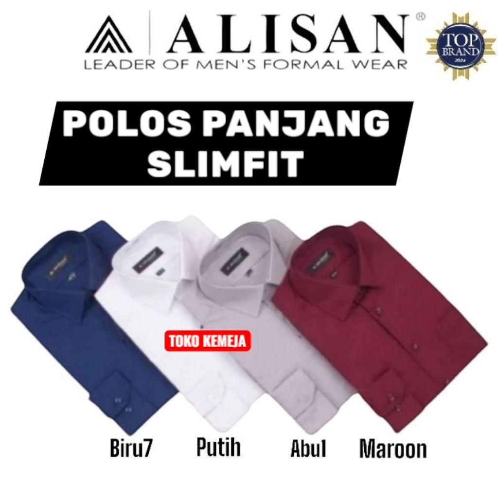 Kemeja Alisan polos lengan panjang SlimFit Size XS-XL