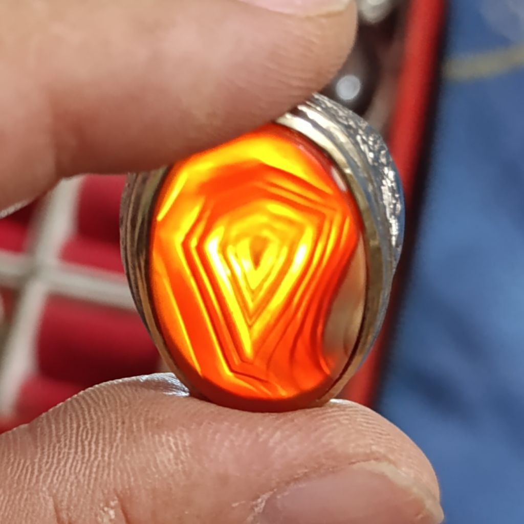CA 132 Cincin Akik Batu Kalsedon Motif Sulaiman Kantong Semar Asli Natural