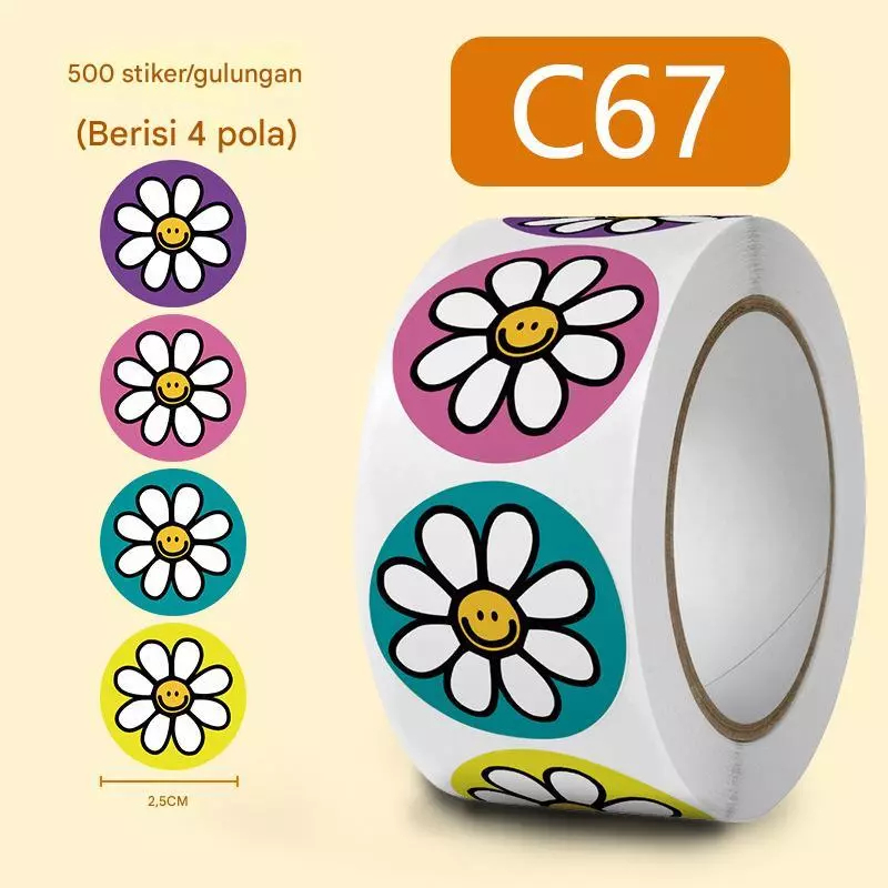 

StickArt_Shop 500 PCS (1 Roll) Stiker Bunga Daisy Senyum / Sticker Souvenir & Kemasan Usaha