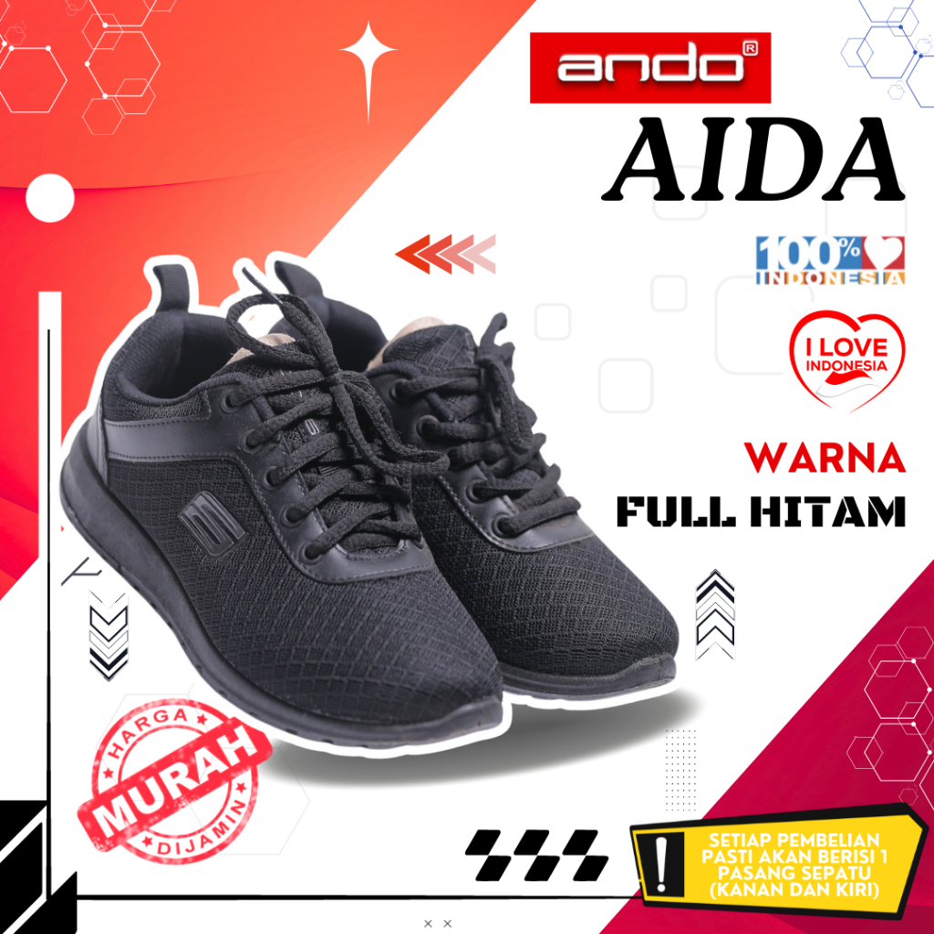 ANDO AIDA  Sepatu Sekolah Pria/Anak Laki - Laki & Perempuan Original Sepatu/Sneakers Full Hitam