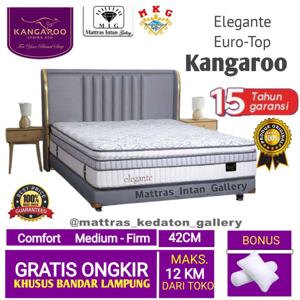 Springbed Kangaroo Full set Elegante Euro-Top T42cm - kasur spring bed kangaroo spring bed size 160 