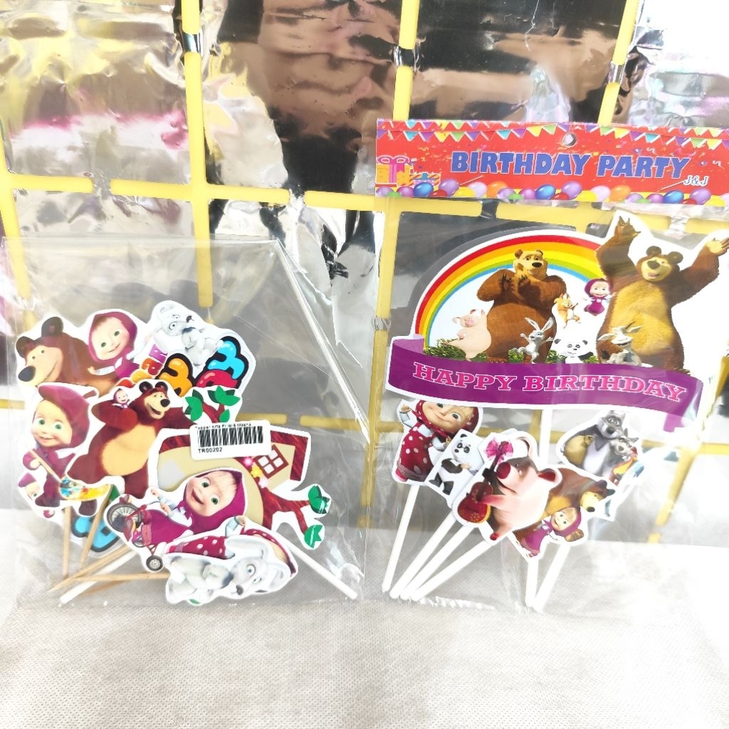 Cake Topper Hiasan Kue Kertas Karakter Marsha Bear Masya Masha Ulang Tahun Hiasan Kue Happy Birthday