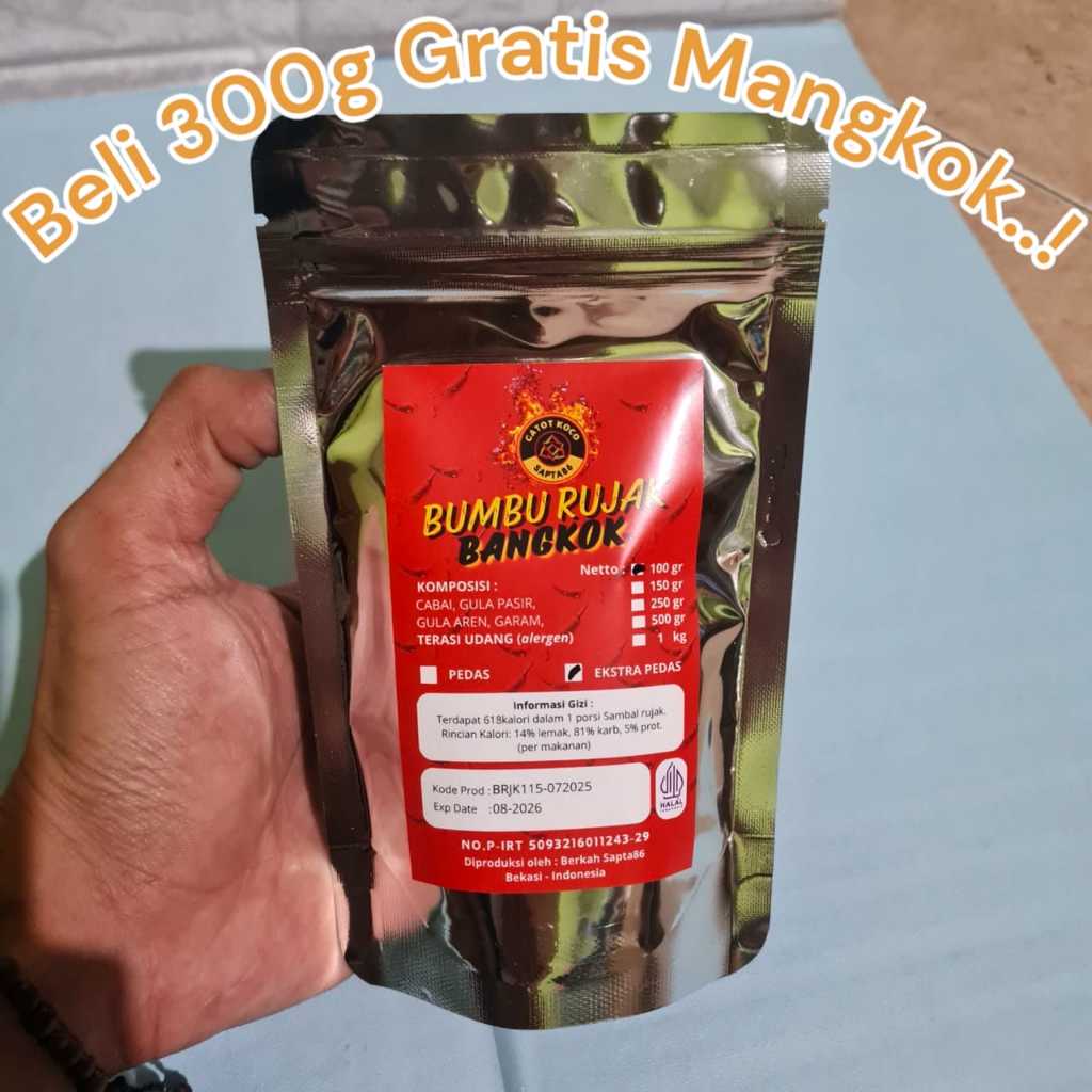 

300g Bumbu Rujak Bangkok Buah Bubuk Tabur Cocol Pedas & Extra Pedas Manis Asin Gurih Halal