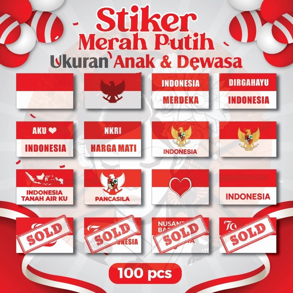 

Stiker Pipi Bendera 100 Pcs / Sticker Merah Putih