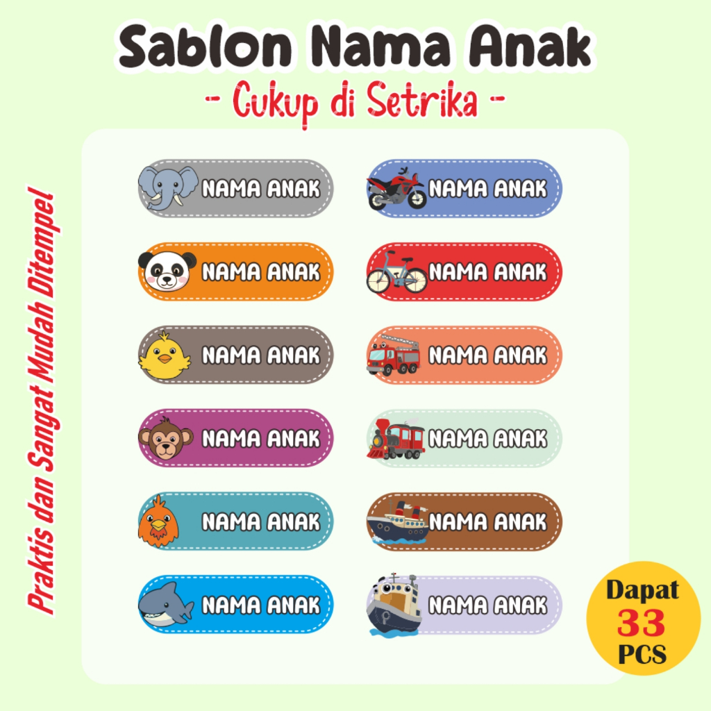 

Stiker Kain Custom 55/33PCS Stiker Label Nama Kain Baju Anak Sablon Setrika sticker aesthetic custom