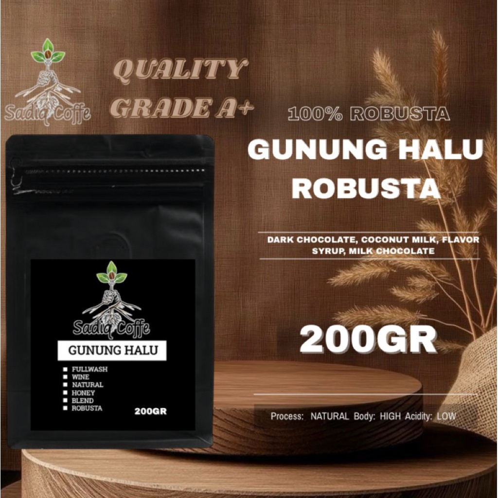 

KOPI ROBUSTA GUNUNG HALU 200GR BIJI / KOPI BUBUK 100% PREMIUM | Kopi Gunung Halu by sadiq coffe