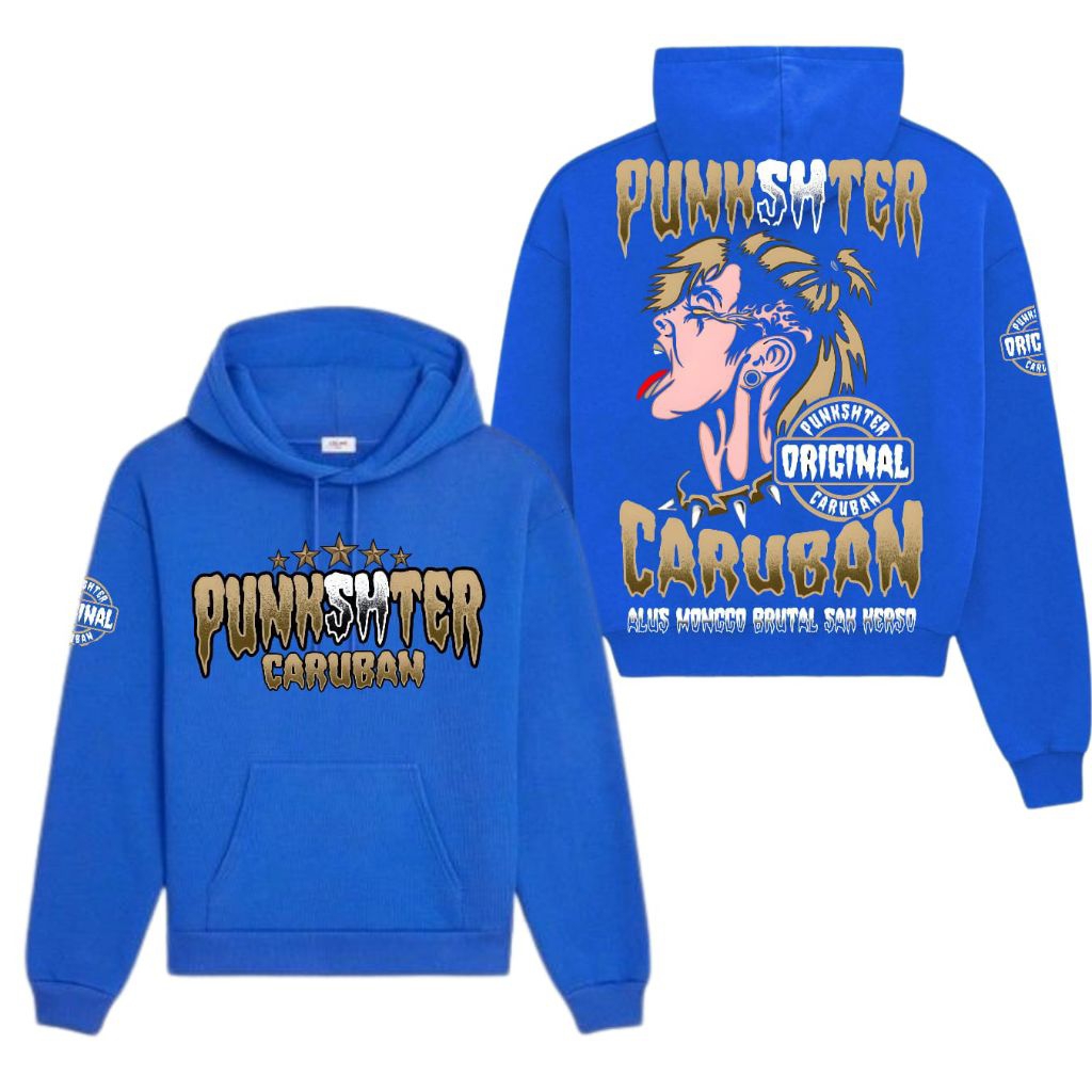 Promo Hoodie Punkshter Caruban Bahan Cotton Fleece Tebal Murah Dan Halus Warna Biru