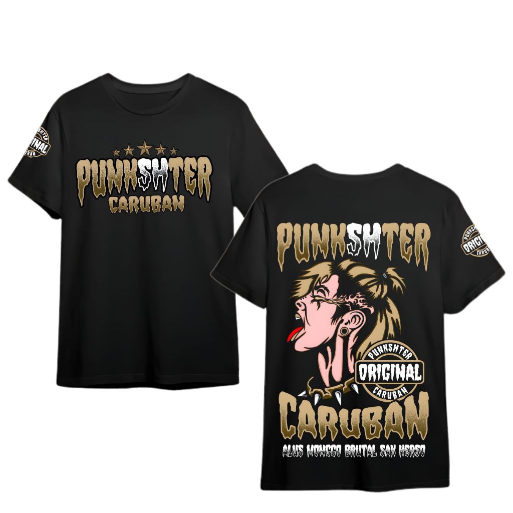 Promo Kaos Punkshter Caruban Bahan Cotton Combed Tebal Murah Dan Halus Warna Hitam