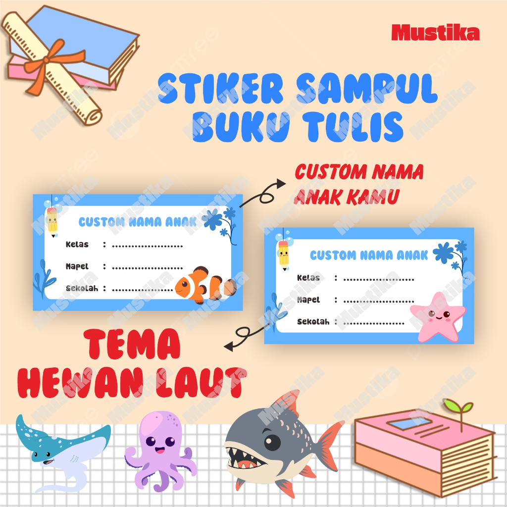 

( 30 Pcs ) STIKER LABEL NAMA ANAK/ MATA PELAJARAN / NAMA SEKOLAH TEMA HEWAN LAUT