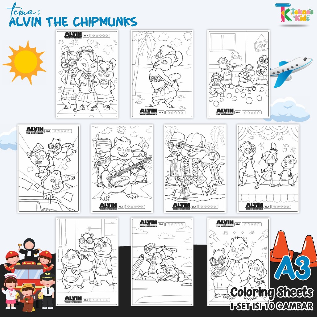 

Lembar Mewarnai Anak - Coloring Sheet For Kids Tema Anak Laki - 1 Set Isi 10 Lembar - Ukuran A3