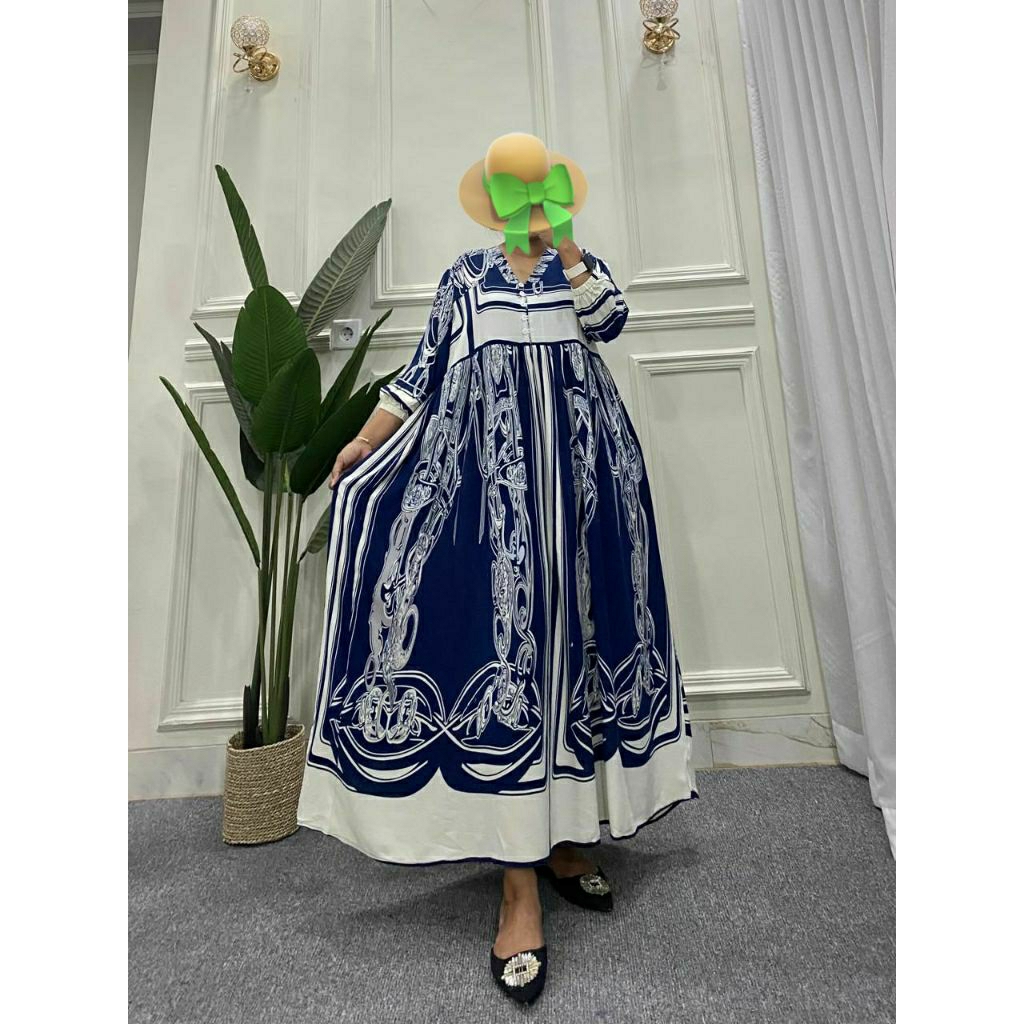 Tiara Midi Dress Rayon Premium Dress Wanita Muslim Kekinian Lengan Karet Busui Kancing