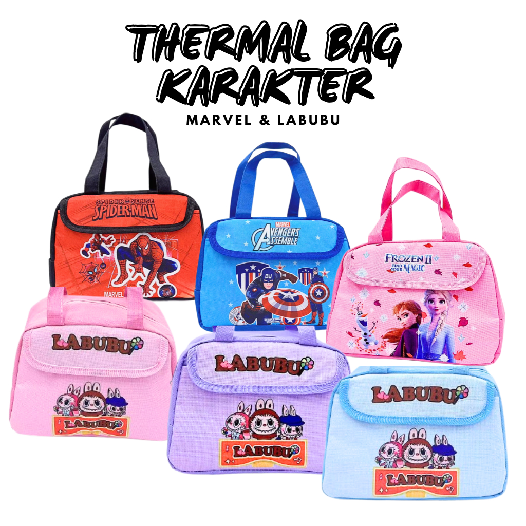 Tas Bekal Makanan Karakter Avenger Marvel Tas Kotak Makan Anak Labubu Lunch Bag Frozen Spiderman