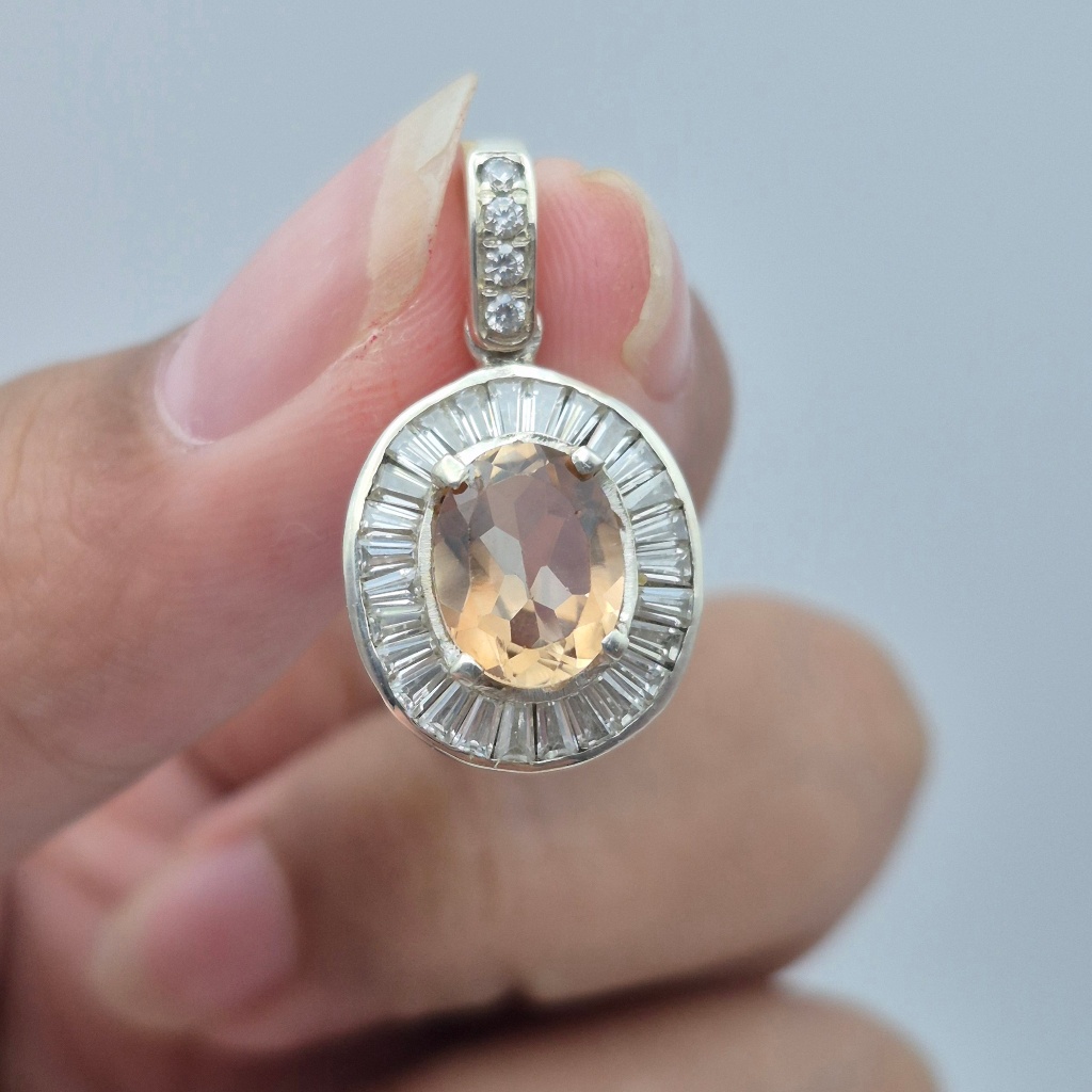 Liontin perak Microsetting Tapper batu Natural Sherry Topaz, Natural Sherry Topaz