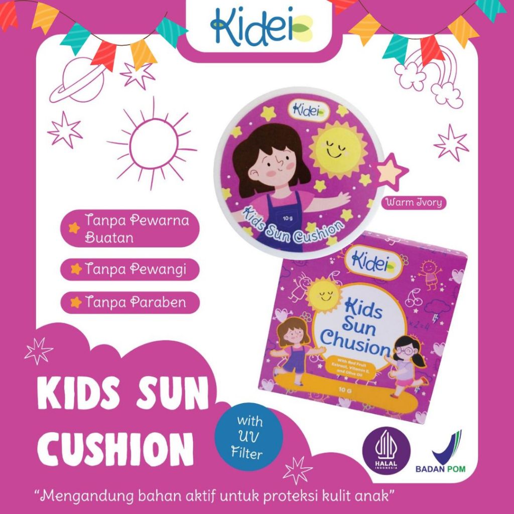 KIDEI Kids Sun Cushion - Cushion Foundation Kids Bedak Anak Dengan UV Filter