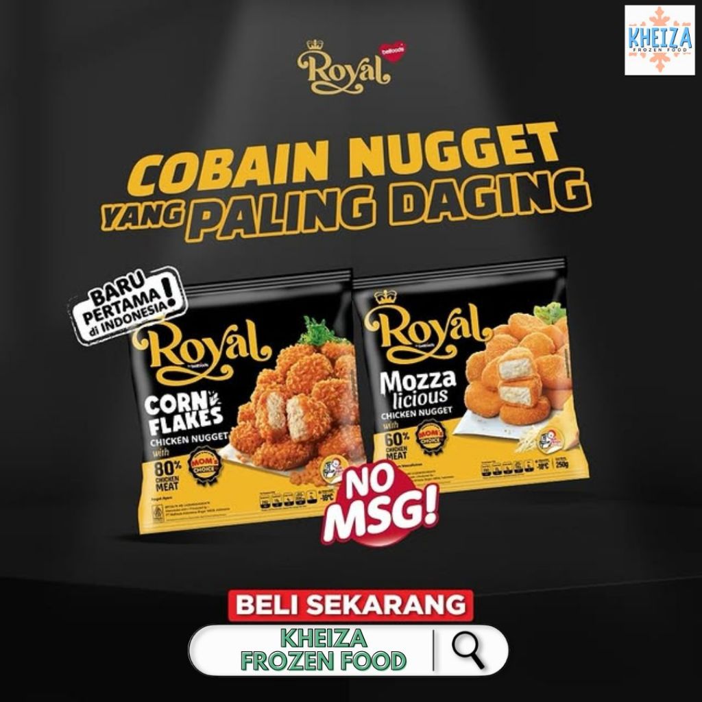 

BELFOODS ROYAL Nugget Corn Flakes 250gr - Naget Ayam Extra Daging dg Balutan Sereal Jagung - Kheiza