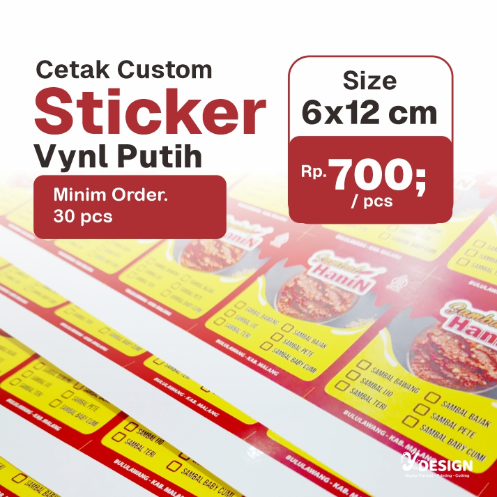 

Cetak Sticker Vynl Putih Glossy Custom (6 x 12 cm) | Sticker Kemasan Tahan Air | Cetak Sticker Murah