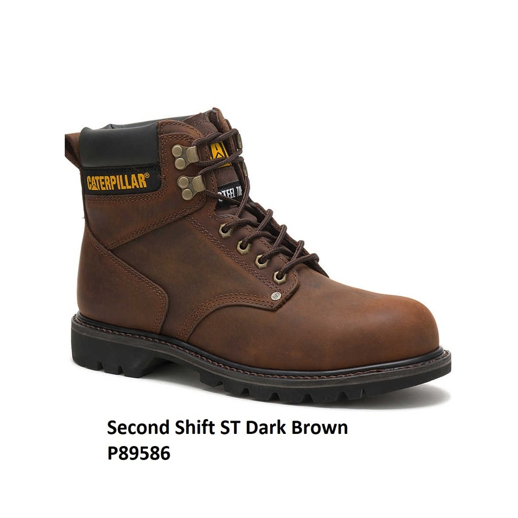 Sepatu Safety Pria Caterpillar Original Second Shift ST Dark Brown