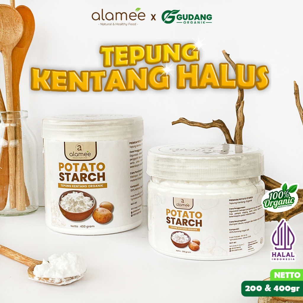 

ALAMEE Tepung Kentang Halus Potato Starch Tepung Kue PREMIUM Mashed Long Potato Powder 200gr
