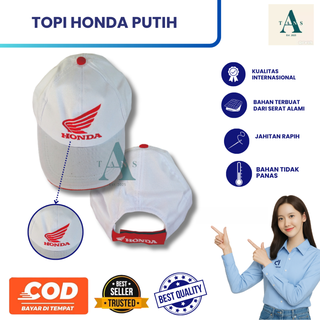 Topi Honda Putih | Topi Mekanik Honda | Topi Honda | Topi Kerja Pria | Topi AHASS | Topi Kerja Putih