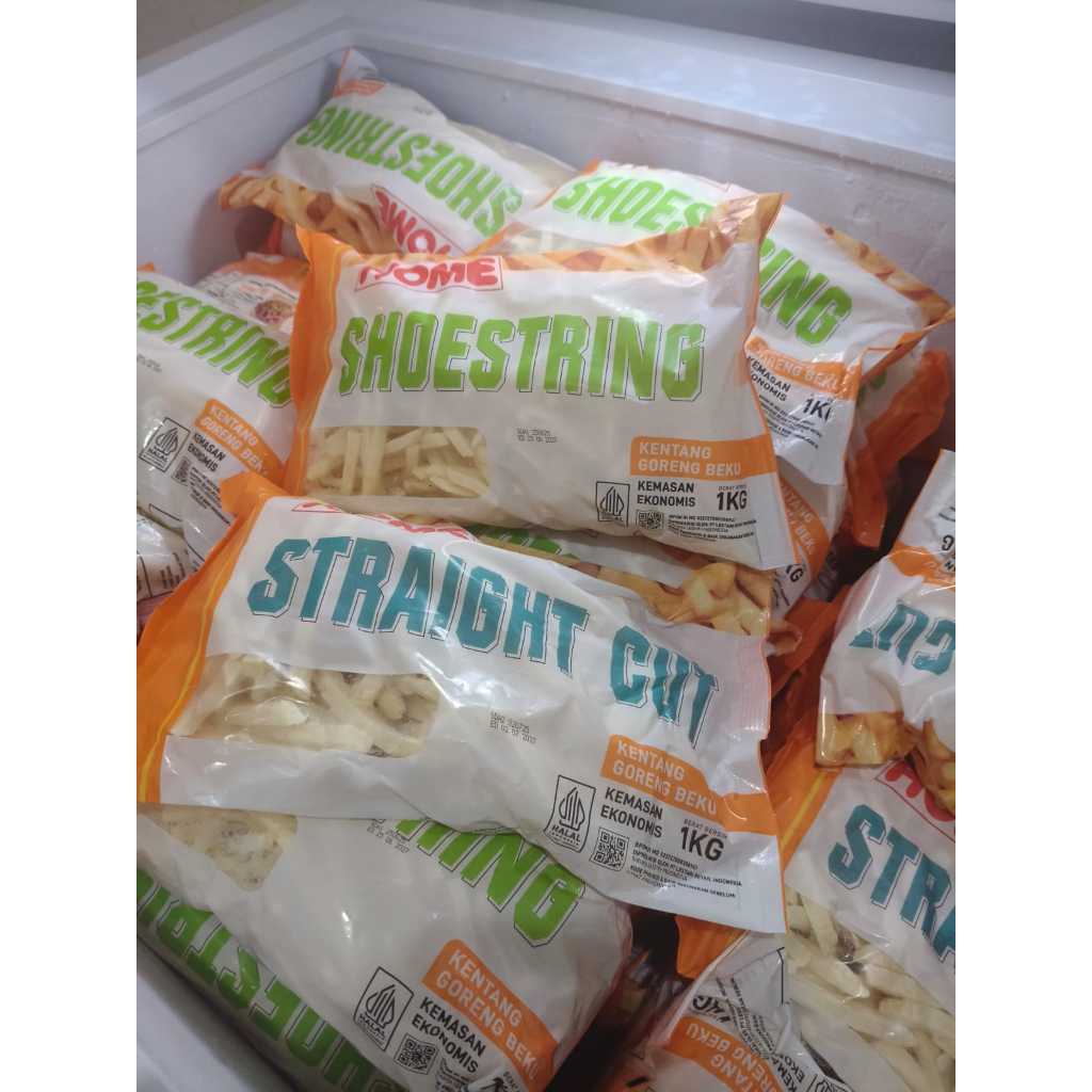 

KENTANG FROZEN HOME/VITALIA/SAVE MORE BY BERNARDI/MYDIBEL SHOESTRING/GOLDEN FARM SHOESTRING/FUSIPIM 1KG/KDHY SHOESTRING 1KG