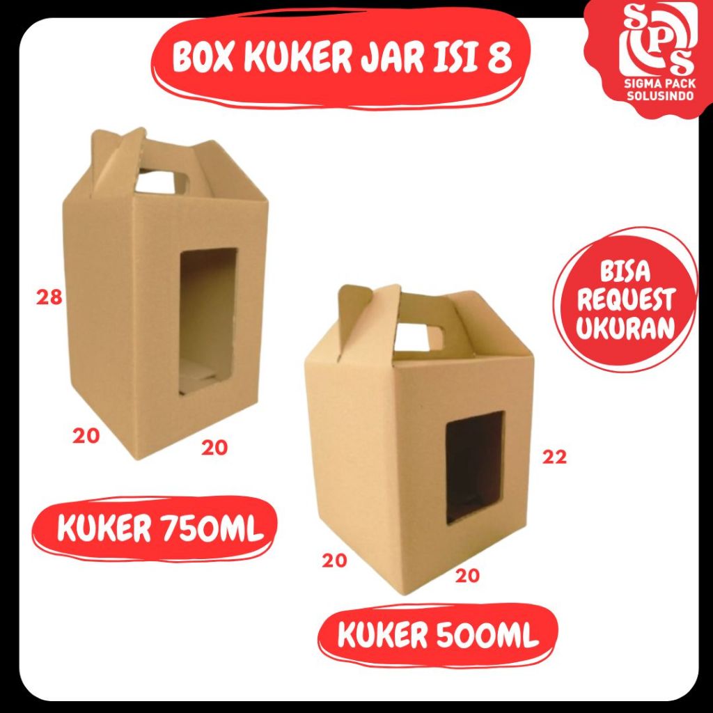 

Box 20x20x28 / 20x20x22 Jinjing KUKER TOPLES JAR 500ml/750ml ISI 8 Kardus Idul Fitri Lebaran Hampers