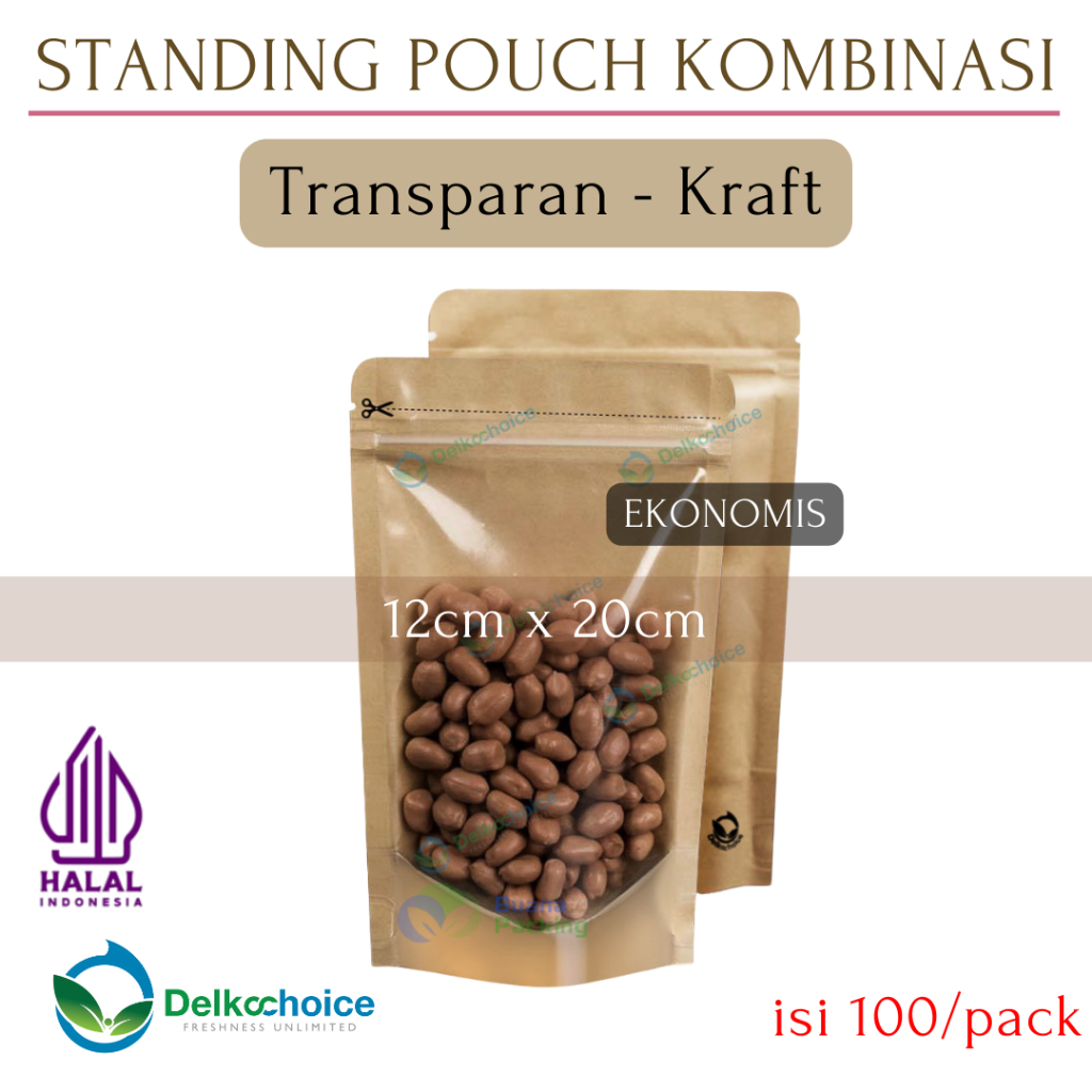 DELKOCHOICE STANDING POUCH KOMBINASI TRANSPARAN KRAFT EKONOMIS 12x20