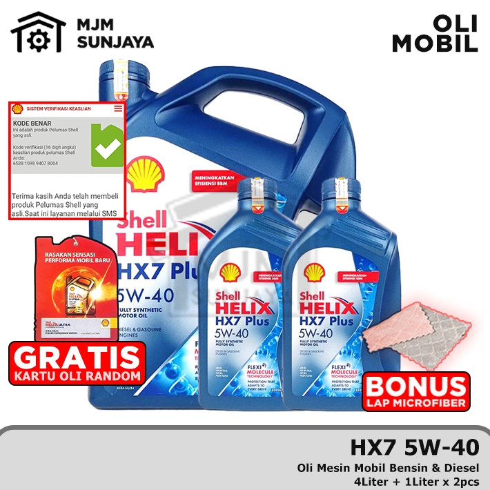 (PROMO) BERKUALITAS [BARCODE] OLI MESIN SHELL HELIX HX7 SAE 5W-40 6 LITER SCAN BENSIN SOLAR DIESEL