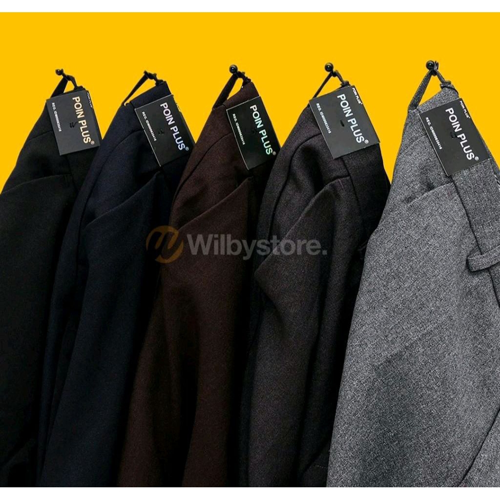 CELANA DASAR SLIMFIT POIN PLUS PRIA Abu Coklat Kantor Panjang Navy Hitam Kain Formal Nyaman Kerja