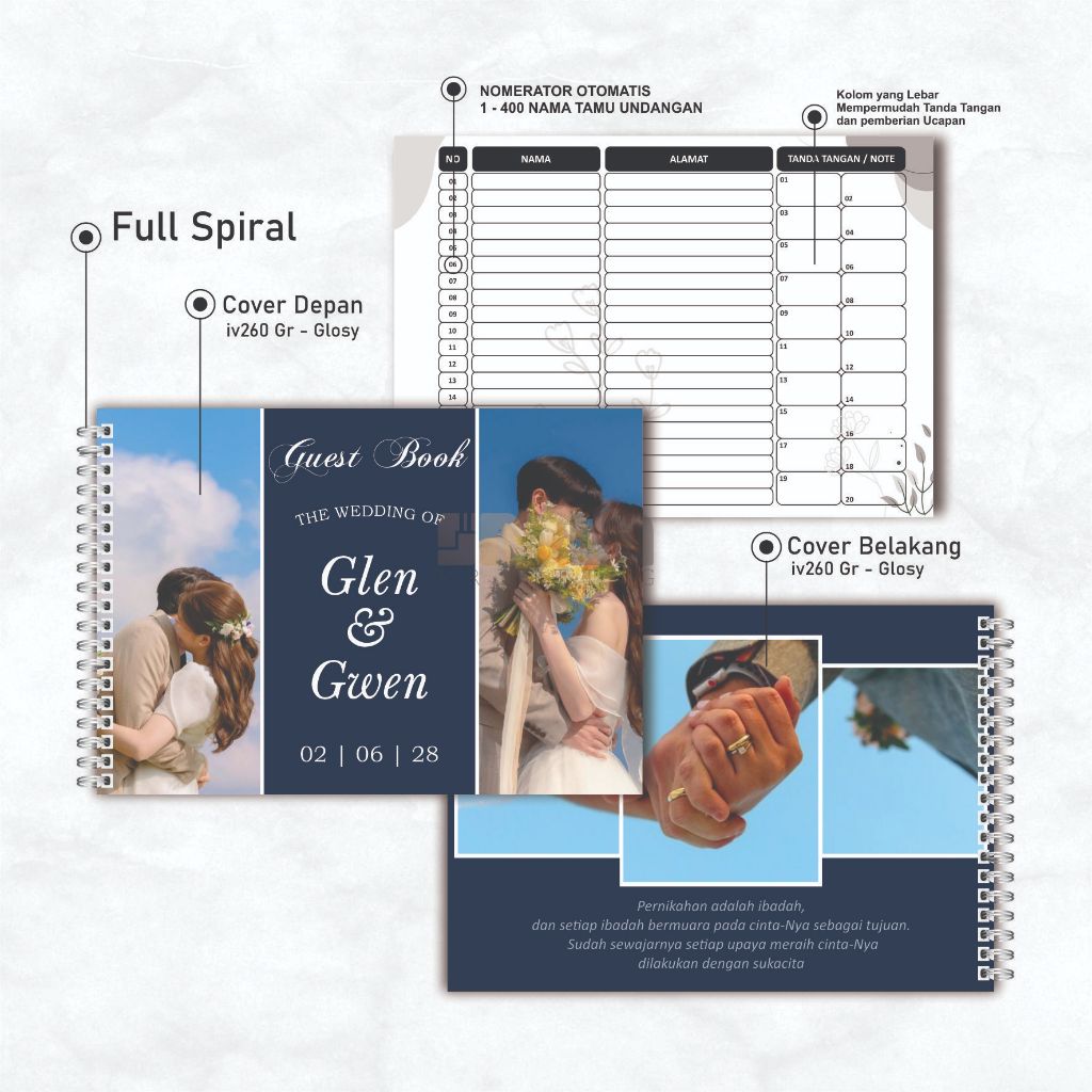 

BUKU TAMU HARDCOVER PREMIUM / BUKU TAMU PERNIKAHAN / WEDDING BOOK HARDCOVER MURAH BISA TAMBAH FOTO