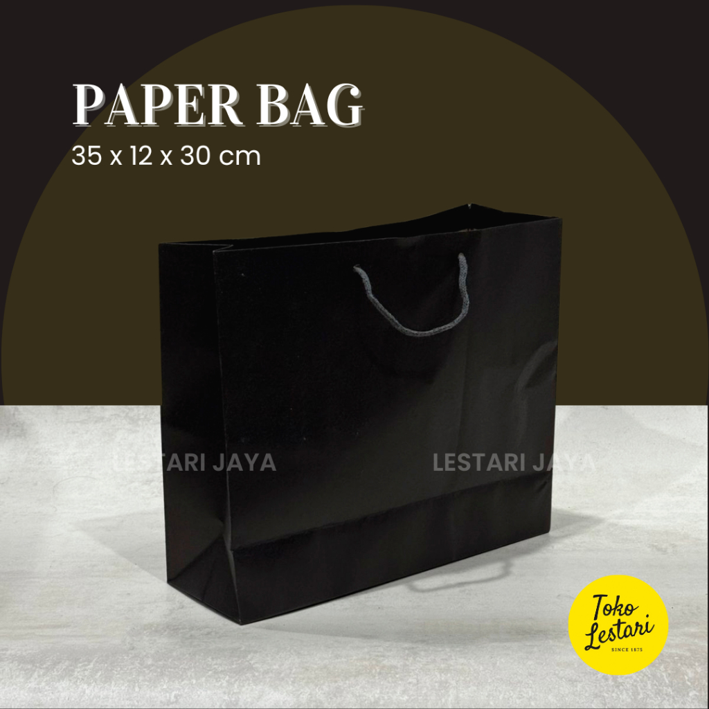 

Paper Bag Hitam Polos / Tas kertas belanja / Kantong Shoping Bag / Kantong Souvenir 35x12x30 cm
