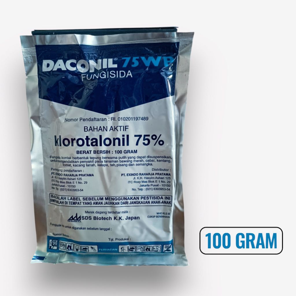 FUNGISIDA,DACONIL 75WP,BAHAN AKTIF KLOROTALONIL,100GRAM