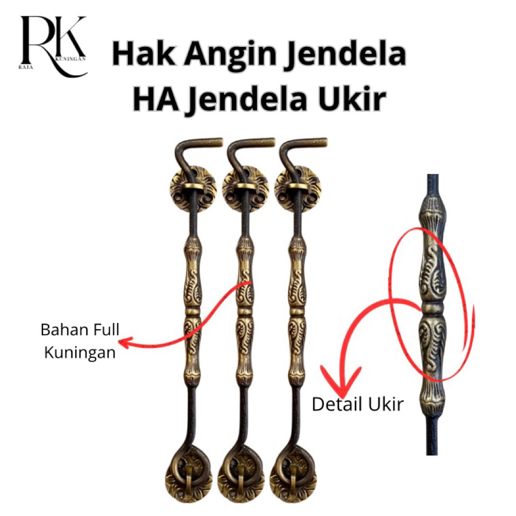 Hak Angin Jendela Kuningan Ukir / Penahan Jendela