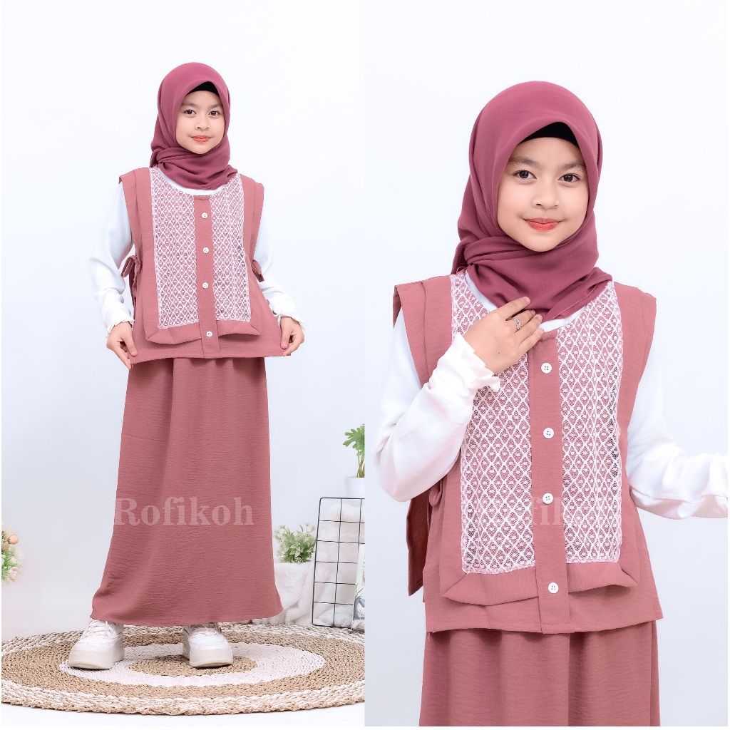 Kanza Kids Gamis Anak Perempuan Set Hijab (3-11 Tahun) / Gamis Crinkle Mix Tile Dot Size M-L-XL-XXL 